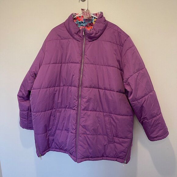 NWOT Isaac Mizrahi Live Reversible Floral Solid Puffer Coat US 5X Lightweight Wi - Picture 10 of 10